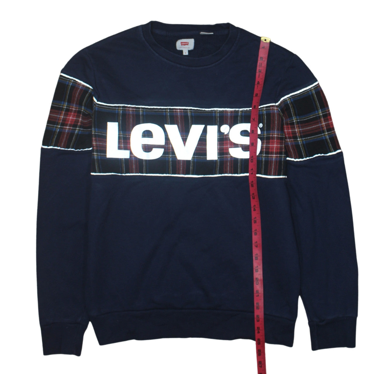 Levi's Men's Blue Plaid Logo Pullover Sweatshirt Size S