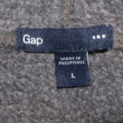 Close-up detail of Gap women’s brown pullover hoodie l logo cotton blend casual