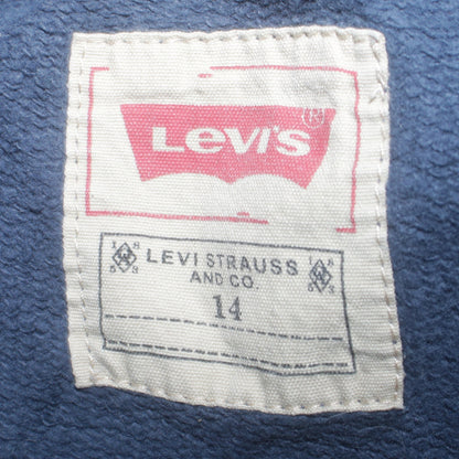 Close-up detail of Levi's boys’ blue logo pullover sweatshirt, size 14, years