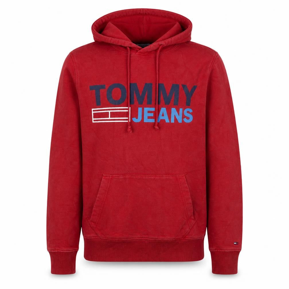 Tommy Jeans Men's Red Pullover Hoodie XS Regular Fit Logo Graphic