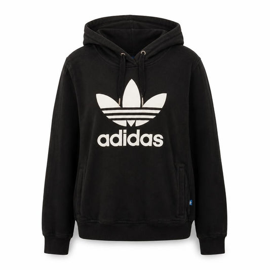 Adidas Womens Black UK 10 Pullover Hoodie with Logo Print