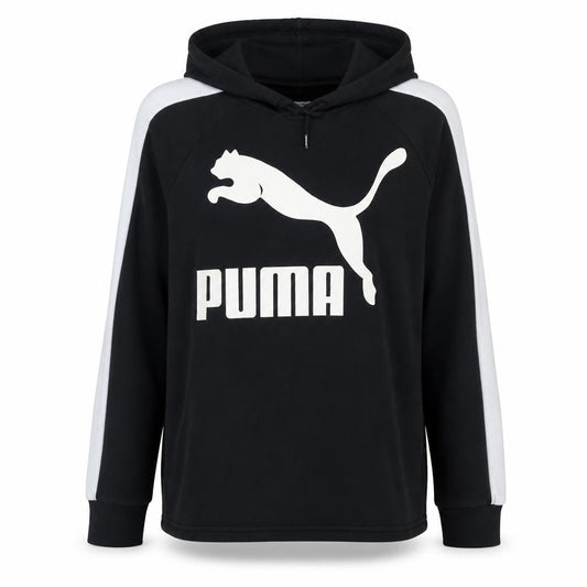Front view of Puma Women's Black Logo Pullover Hoodie, size 14, Lined Cotton Blend