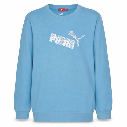 Front view of Puma boys’ blue pullover sweatshirt logo crew neck, size 14, years
