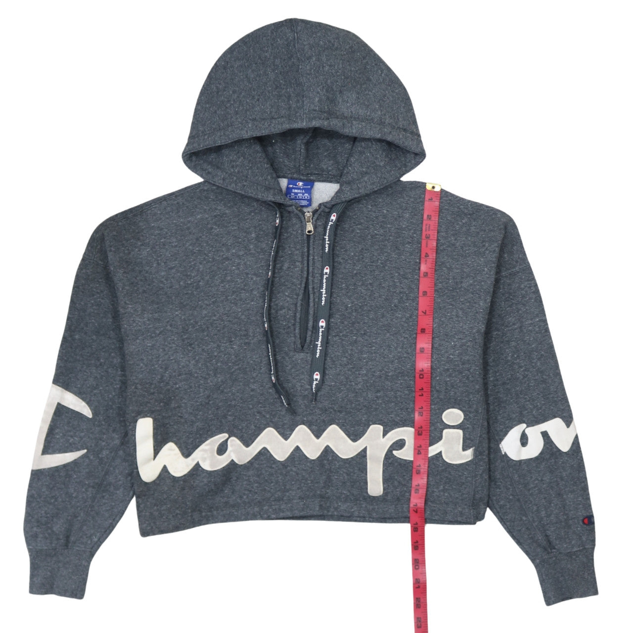 Champion Women’s Grey 1/4 Zip Hoodie Small Cotton Logo Print