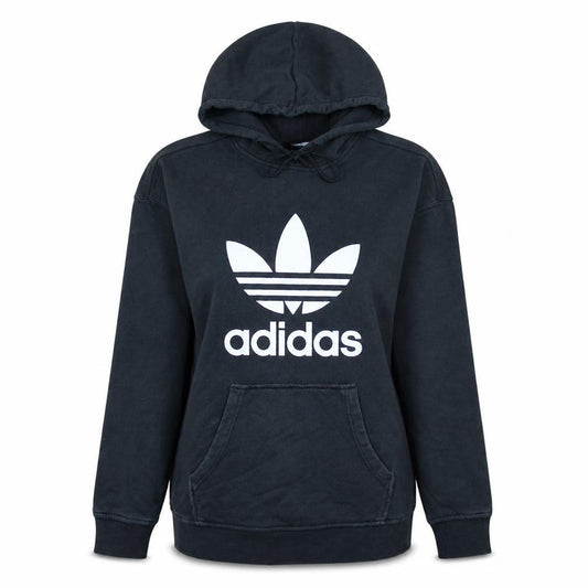 Adidas Womens Black Pullover Hoodie Size 10 Cotton Logo Casual