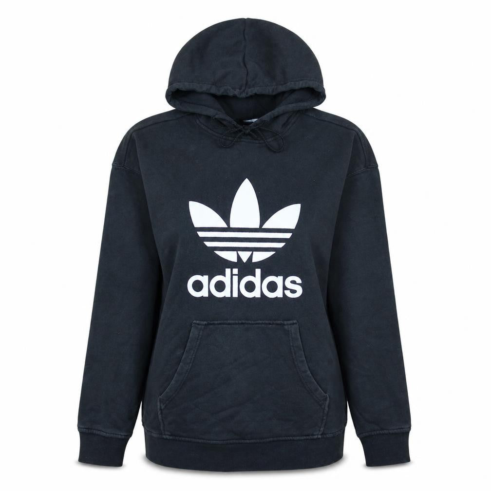 Adidas Womens Black Pullover Hoodie Size 10 Cotton Logo Casual