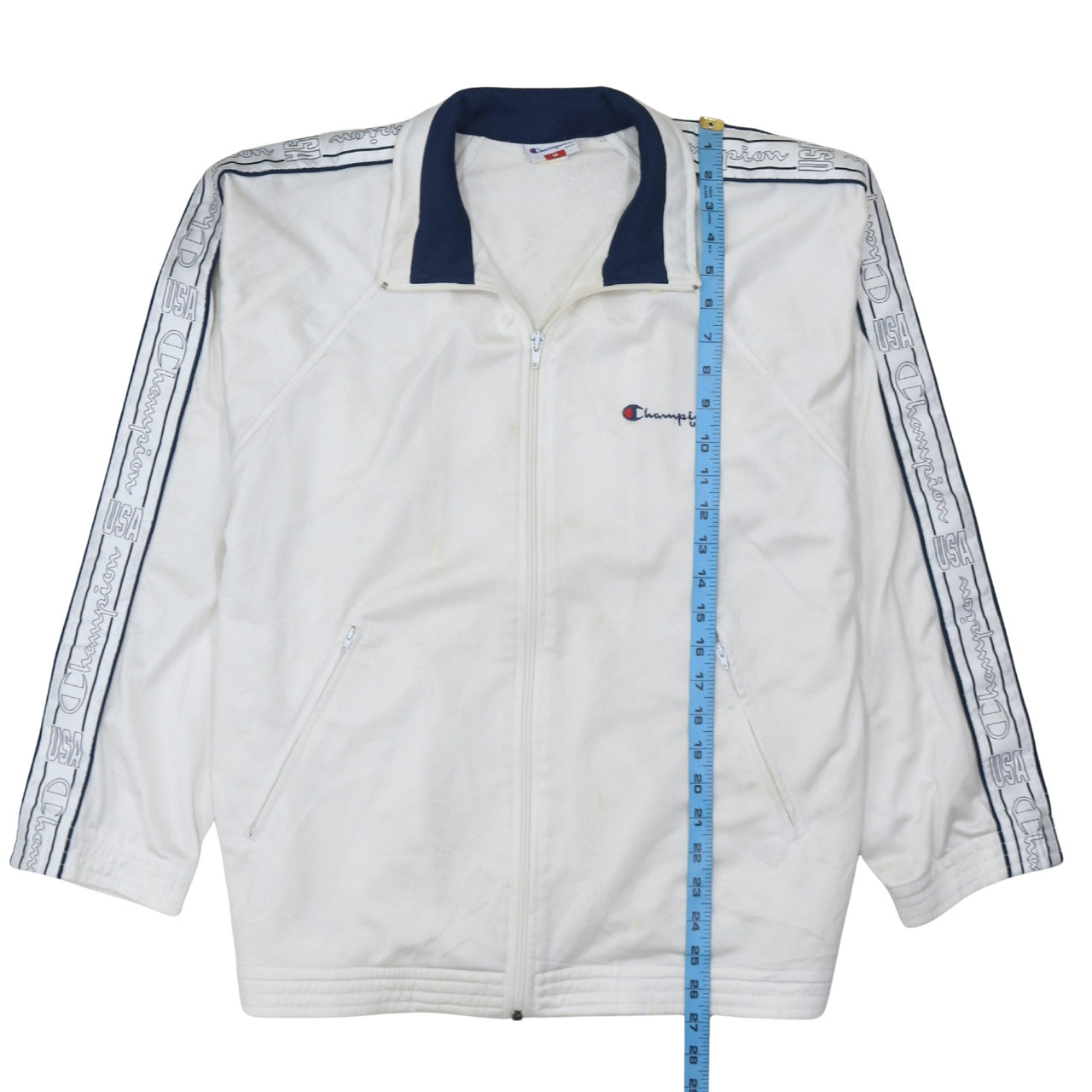 Champion USA Men's White Full Zip Track Sweatshirt M