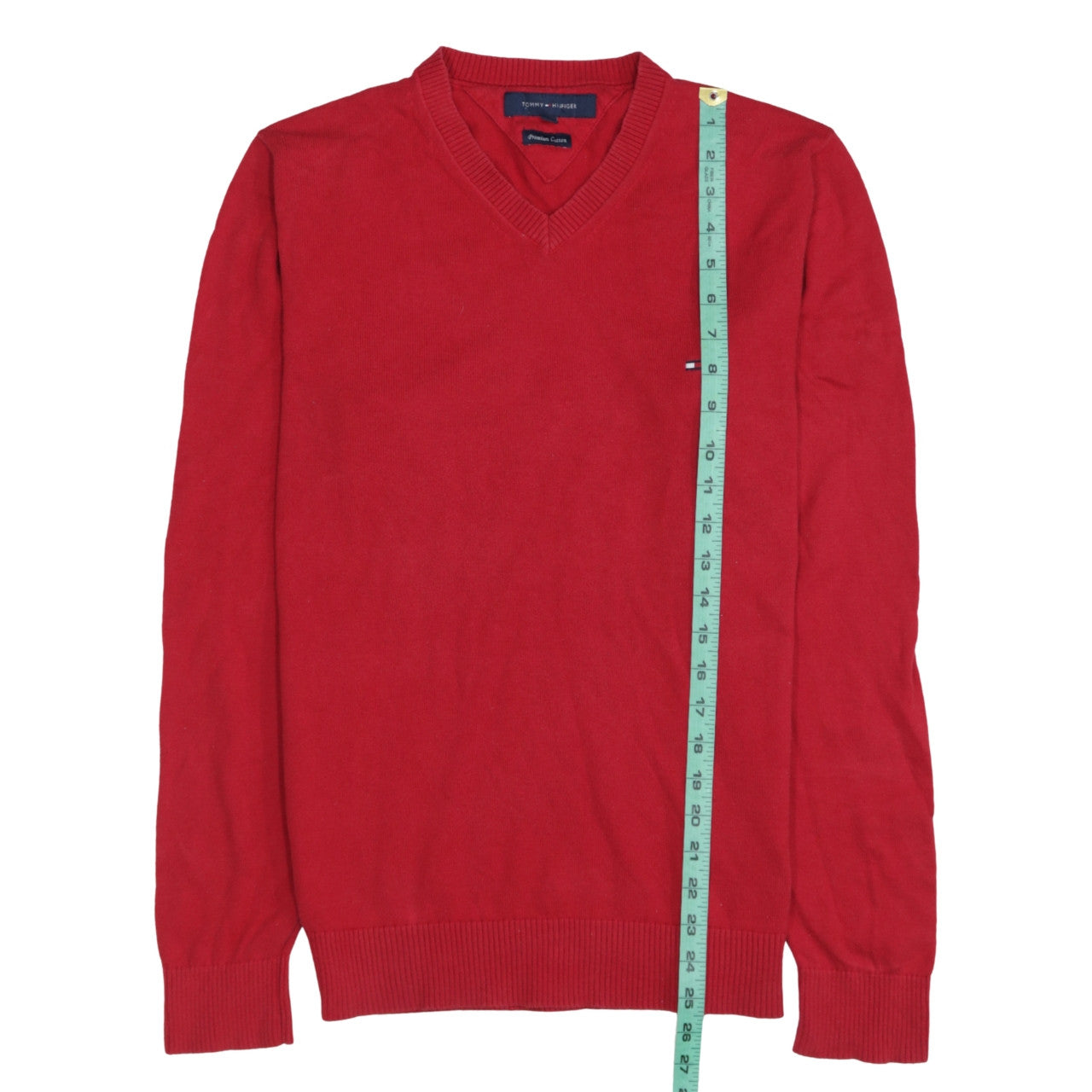 Tommy Hilfiger Men's Red V-Neck Cotton Pullover Jumper Size S