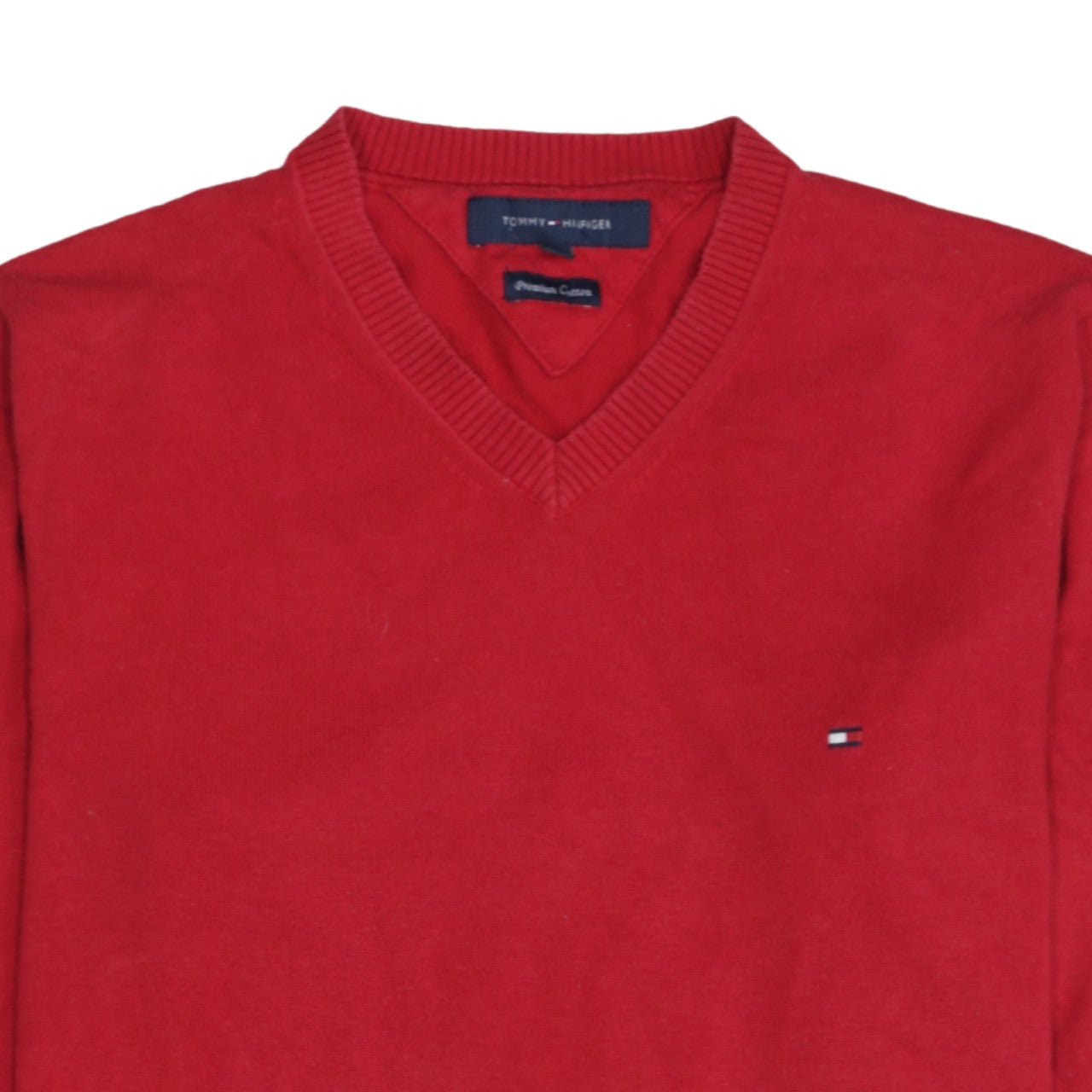 Tommy Hilfiger Men's Red V-Neck Cotton Pullover Jumper Size S