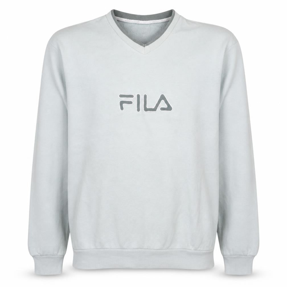 Fila Men's Grey V-Neck Pullover Sweatshirt M Classic Sportswear