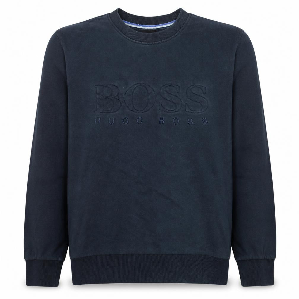 Hugo Boss Mens Blue Crew Neck Embroidered Logo Sweatshirt Size M