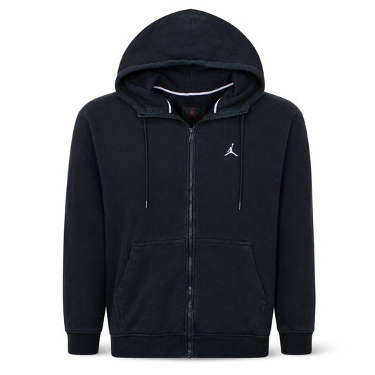 Front view of Jordan Men's Black Full Zip Hoodie in, size M, - Sports Fleece Sweatshirt