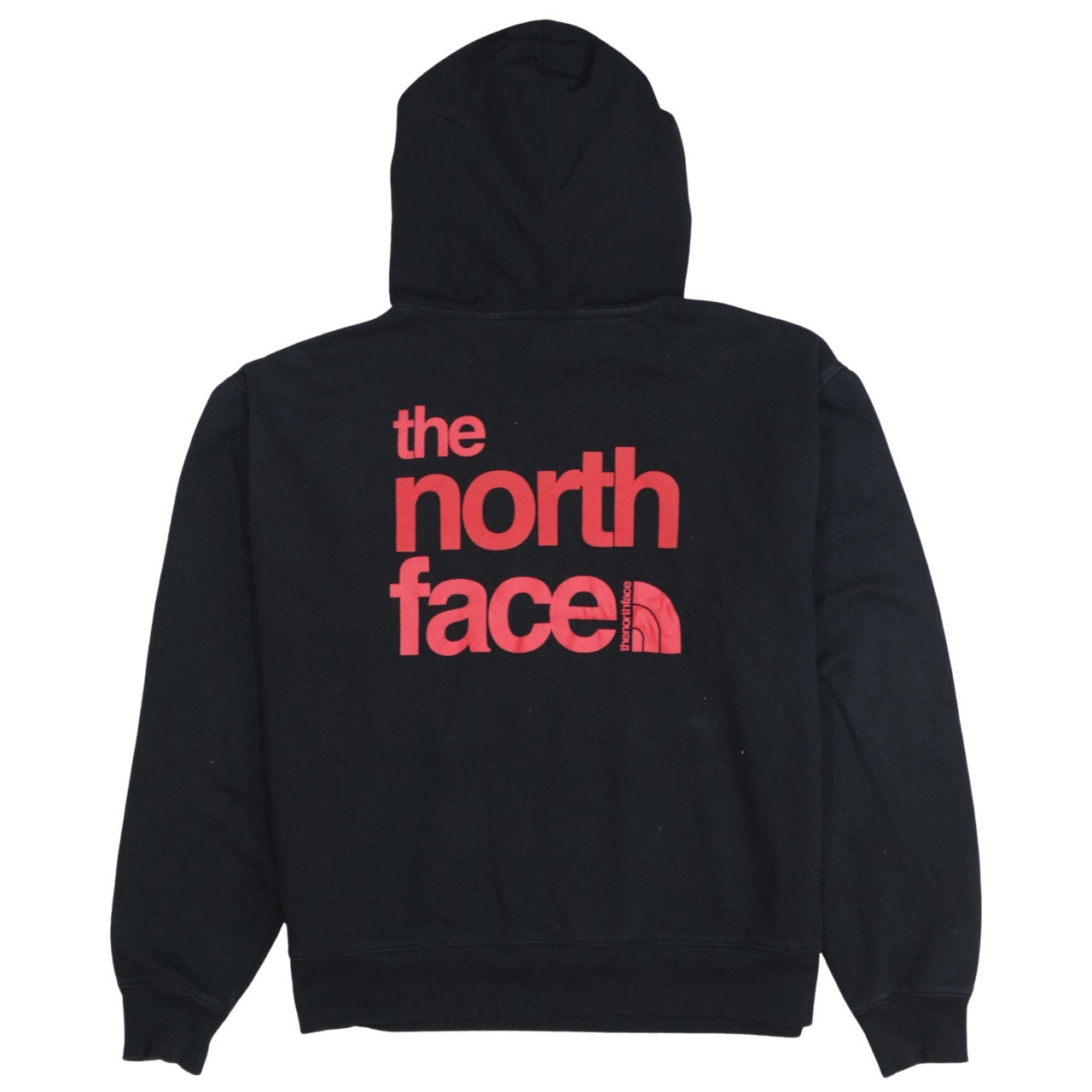 The North Face Womens Black Pullover Hoodie Small Red Logo Cotton Blend