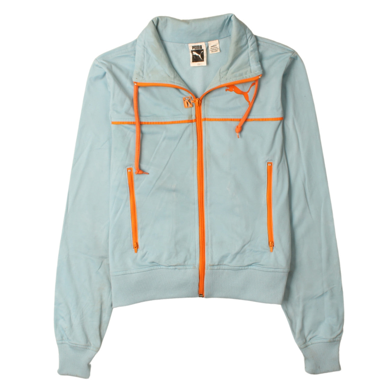 Puma Women’s Blue Full Zip Hoodie XS Orange Trim Athletic Fit