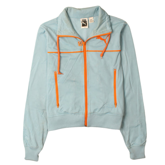 Puma Women’s Blue Full Zip Hoodie XS Orange Trim Athletic Fit