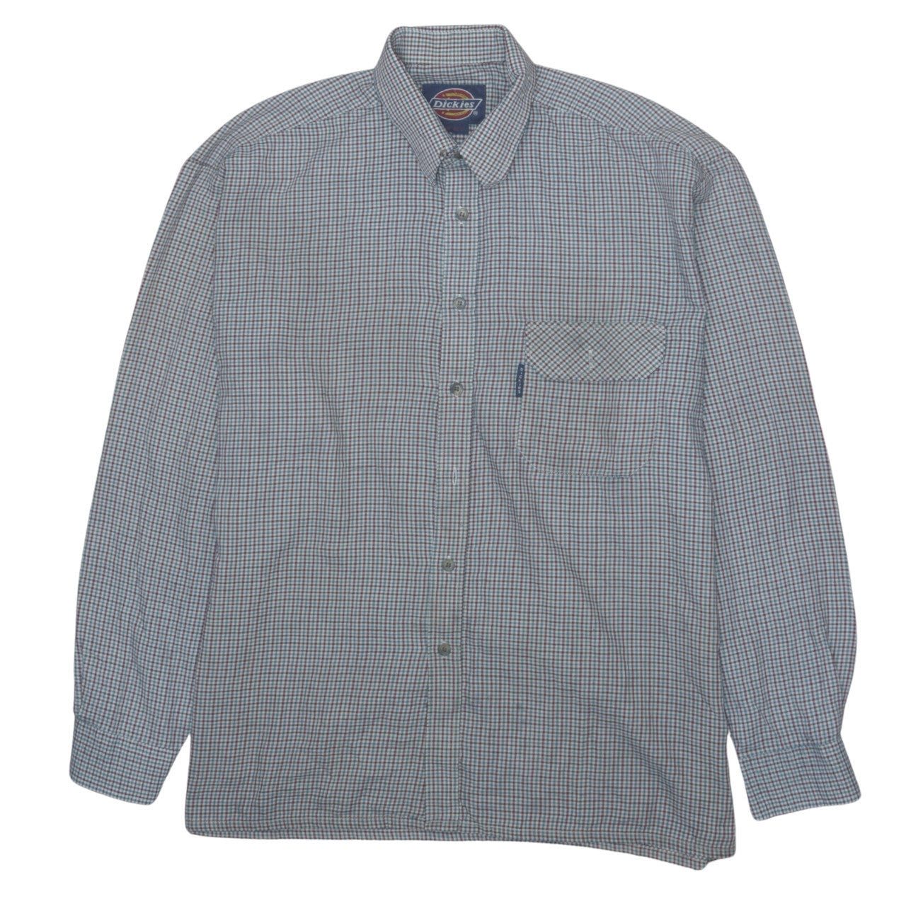 Dickies Men Blue Check Long Sleeve Cotton Button-Up Shirt M 15.5