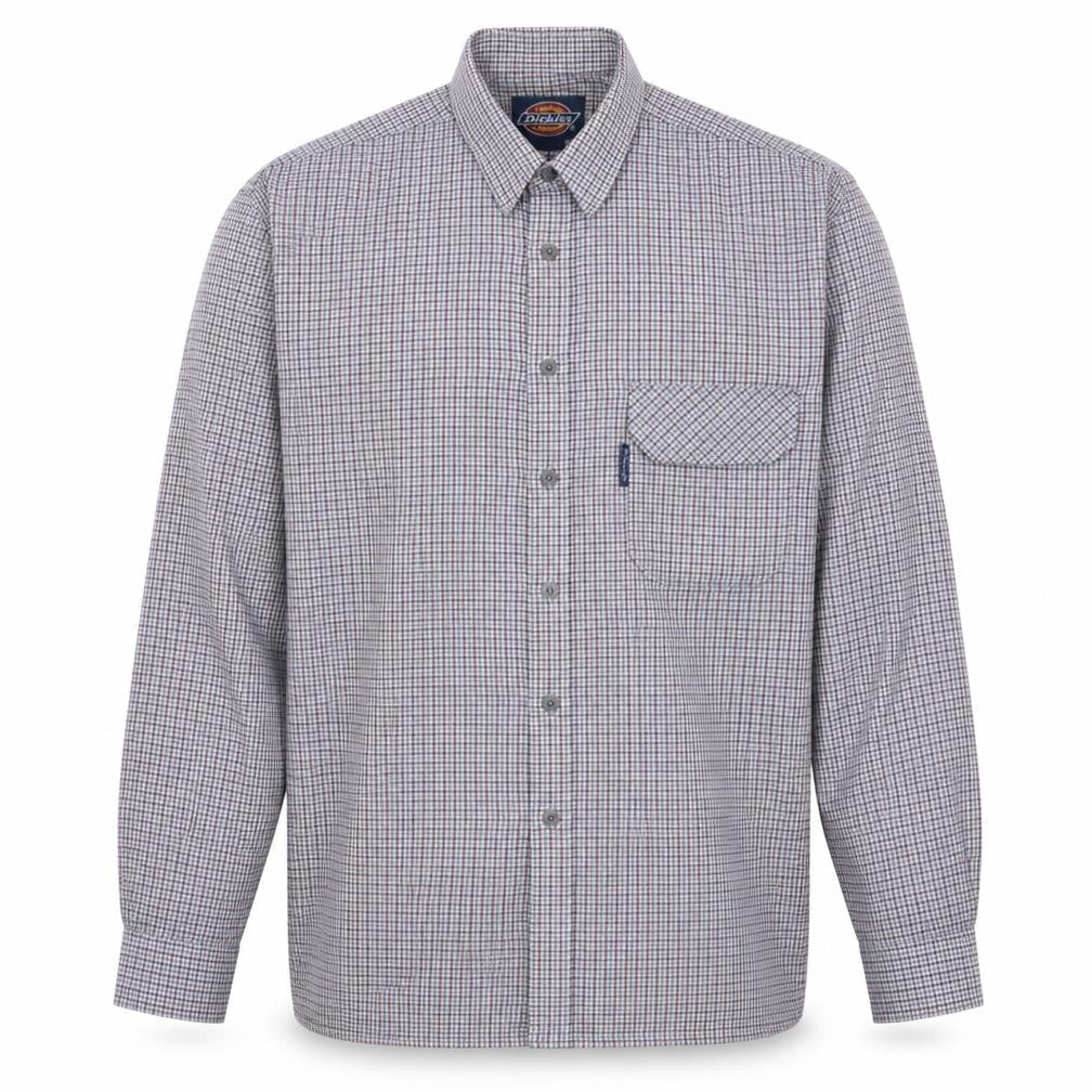 Dickies Men Blue Check Long Sleeve Cotton Button-Up Shirt M 15.5