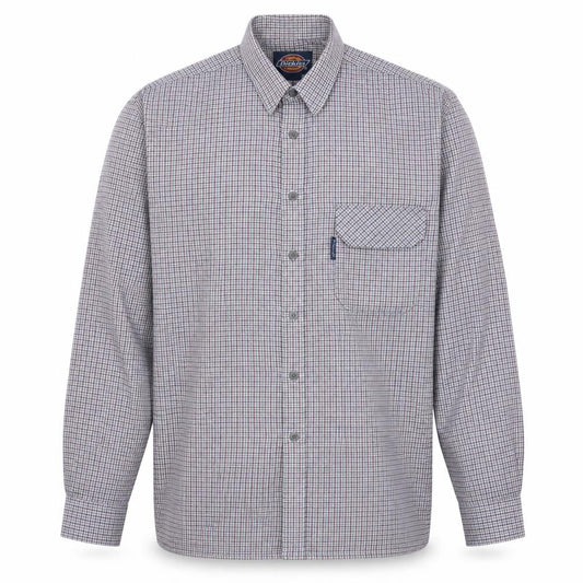 Dickies Men Blue Check Long Sleeve Cotton Button-Up Shirt M 15.5