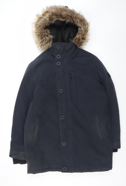 Mavi Men's Blue L Hooded Parka Coat Faux Fur Trim Waterproof