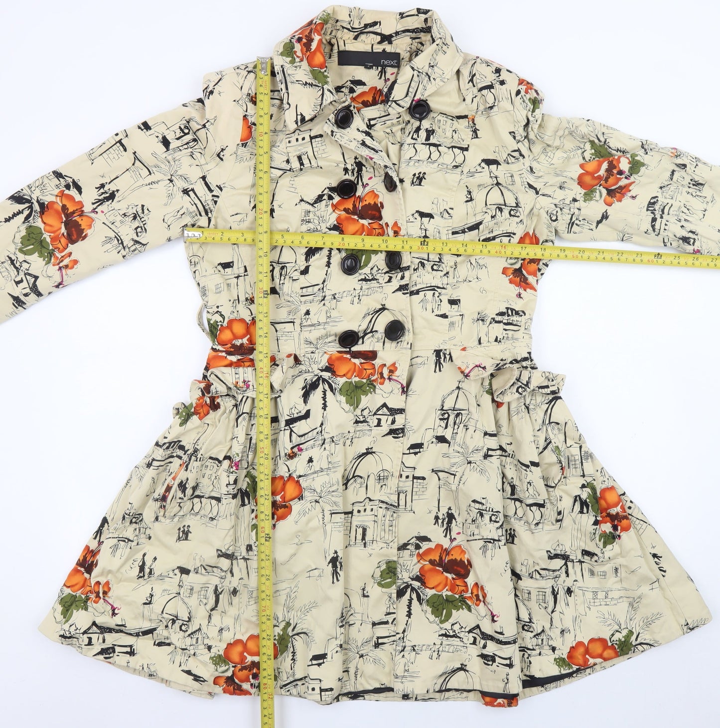 Next Women Beige Floral City Print Trench Coat Size 12