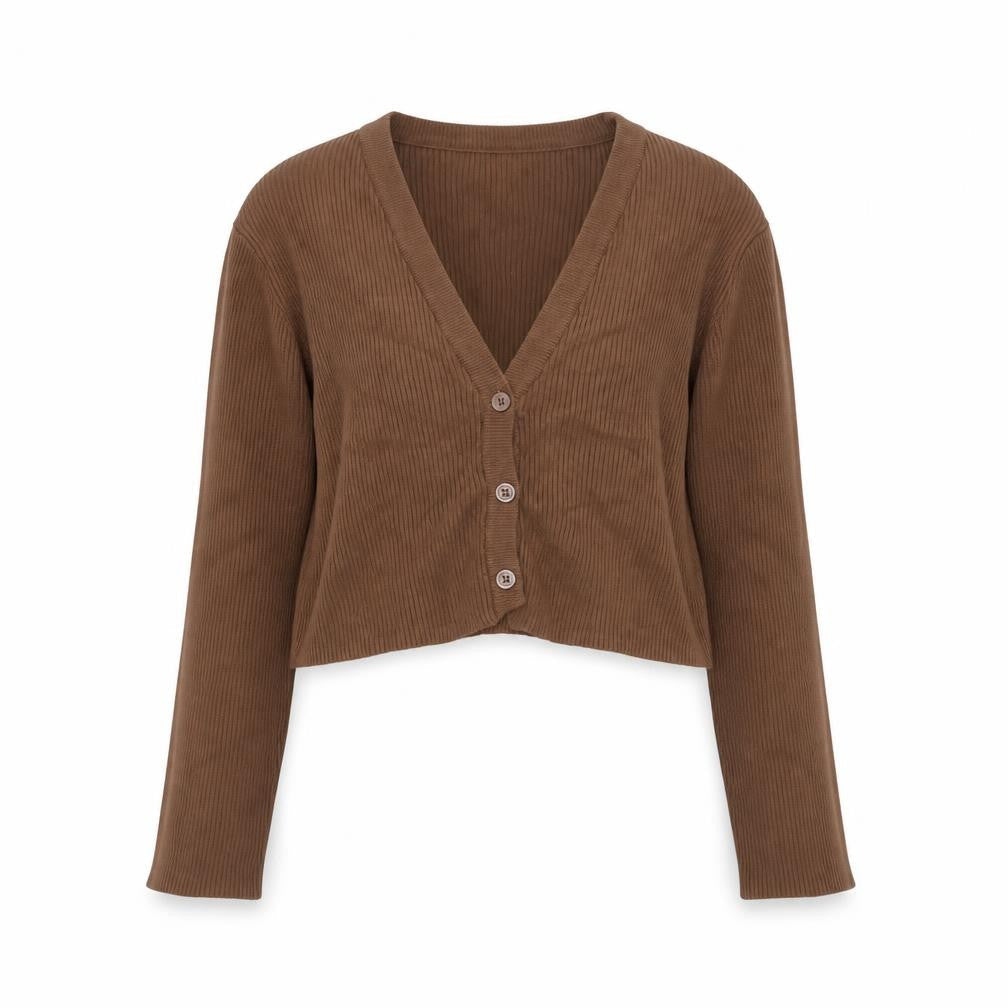 Pull&Bear Women's Brown Cropped Knit Cardigan Size 8