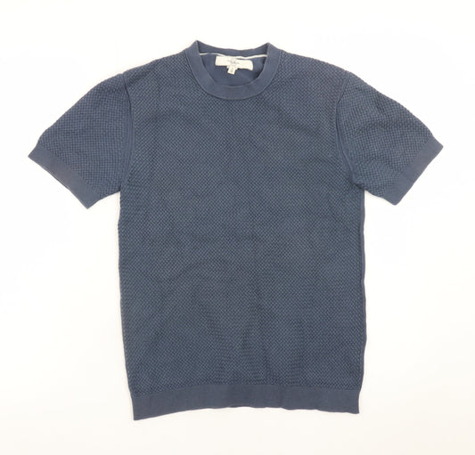 River Island Men's Blue Textured Knit Crew Neck Short Sleeve T-Shirt Size S
