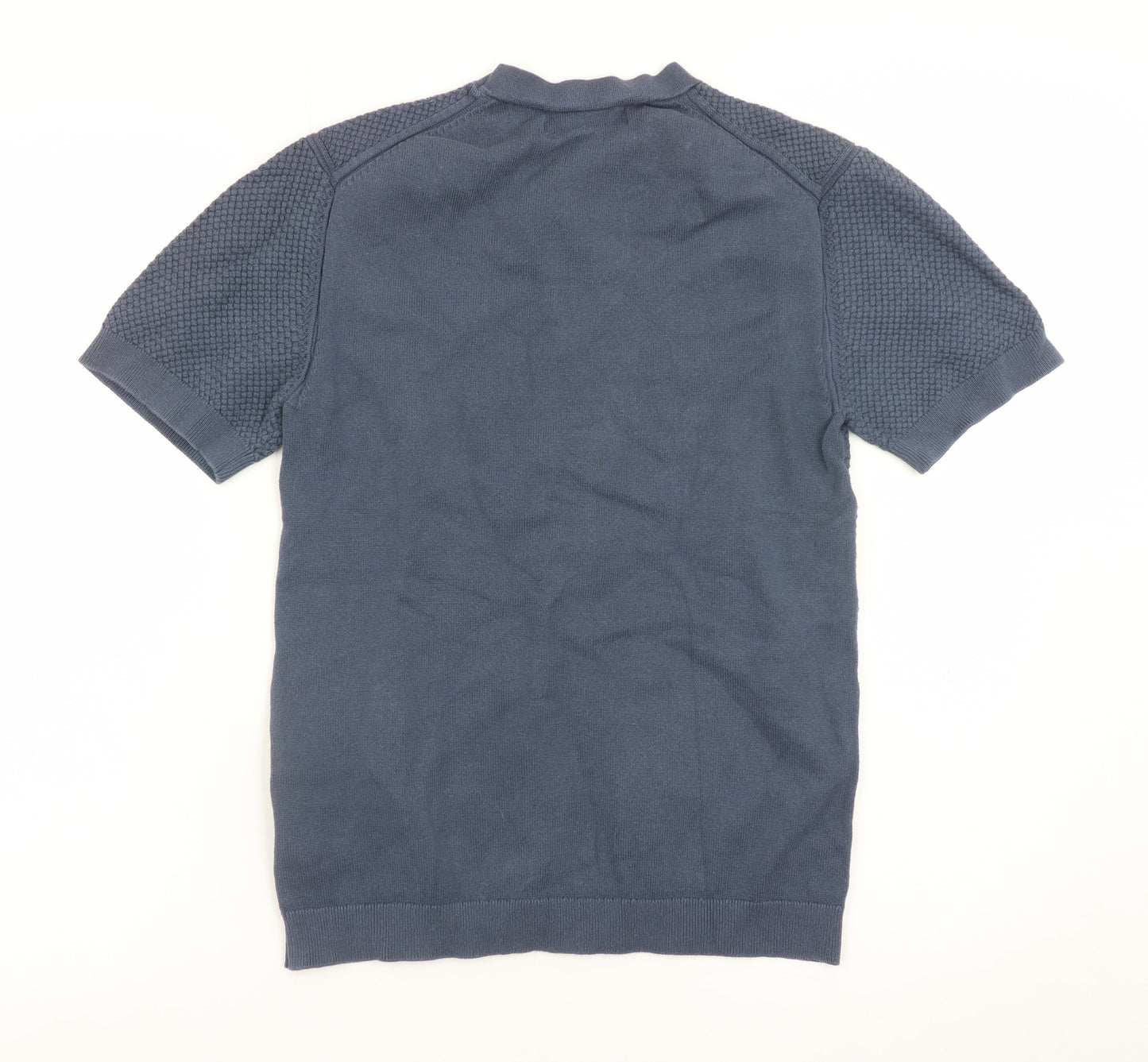 River Island Men's Blue Textured Knit Crew Neck Short Sleeve T-Shirt Size S