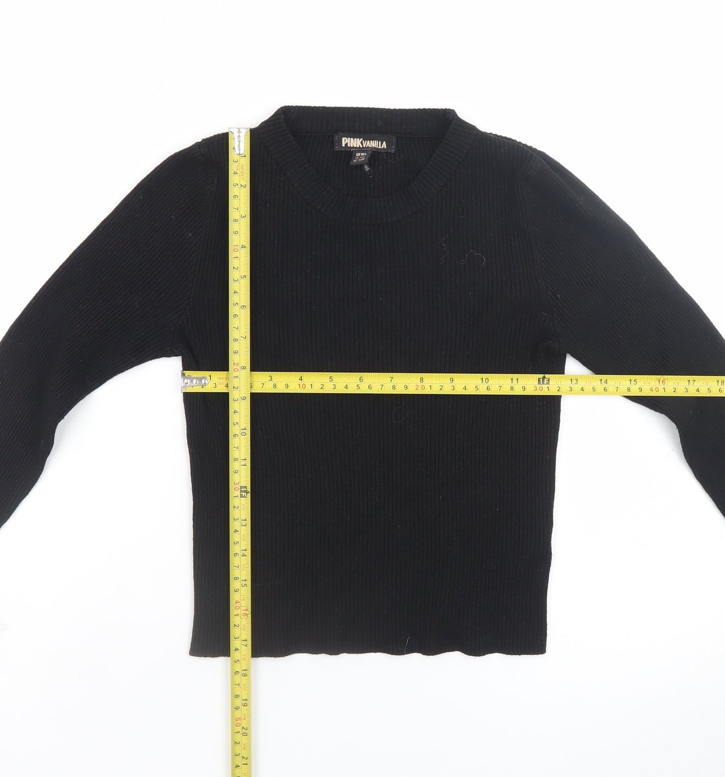 Pink Vanilla Women's Black Faux Fur Trim Knit Long Sleeve Top M/L