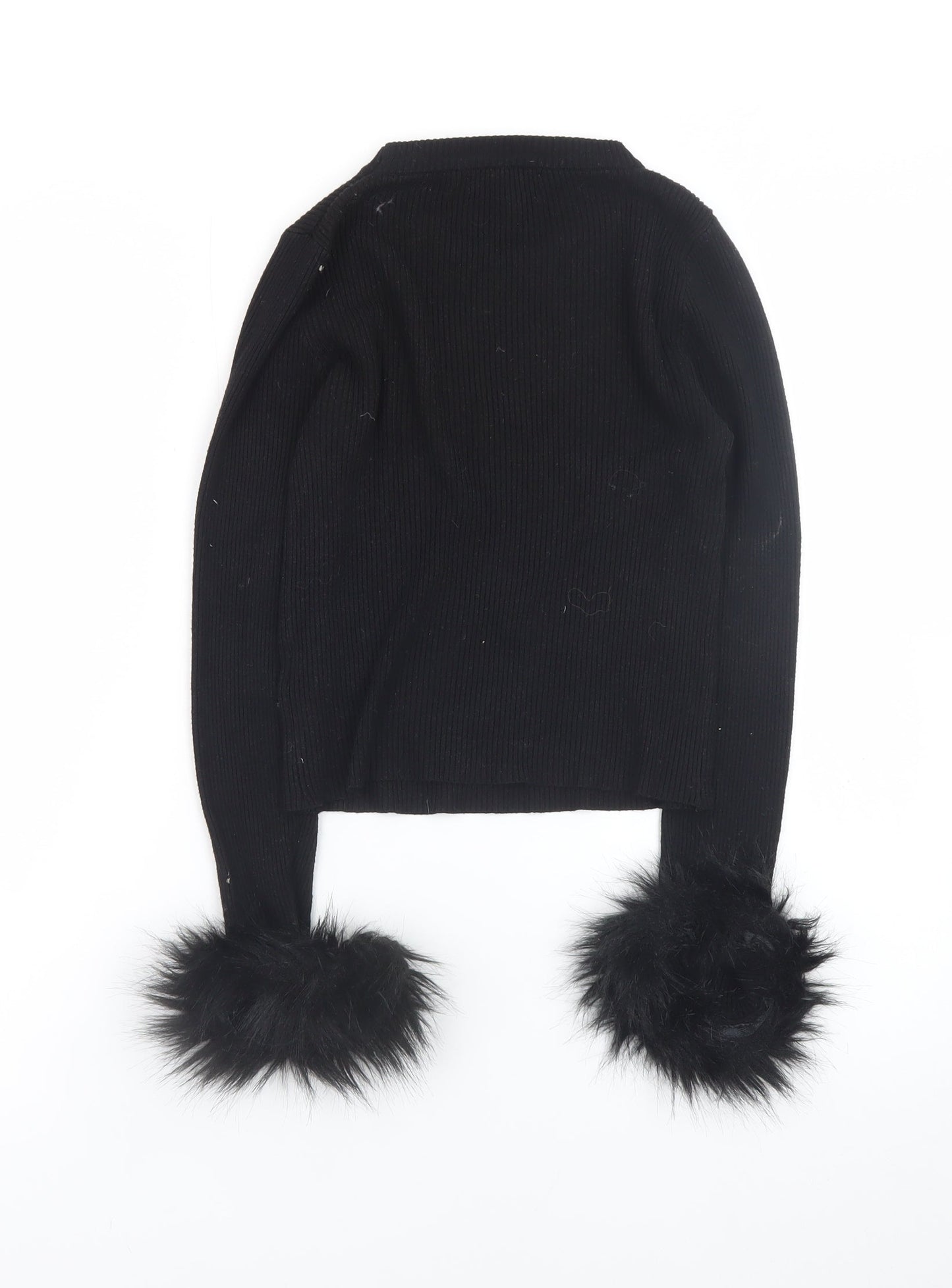 Pink Vanilla Women's Black Faux Fur Trim Knit Long Sleeve Top M/L