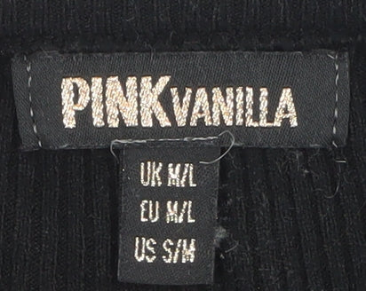 Pink Vanilla Women's Black Faux Fur Trim Knit Long Sleeve Top M/L