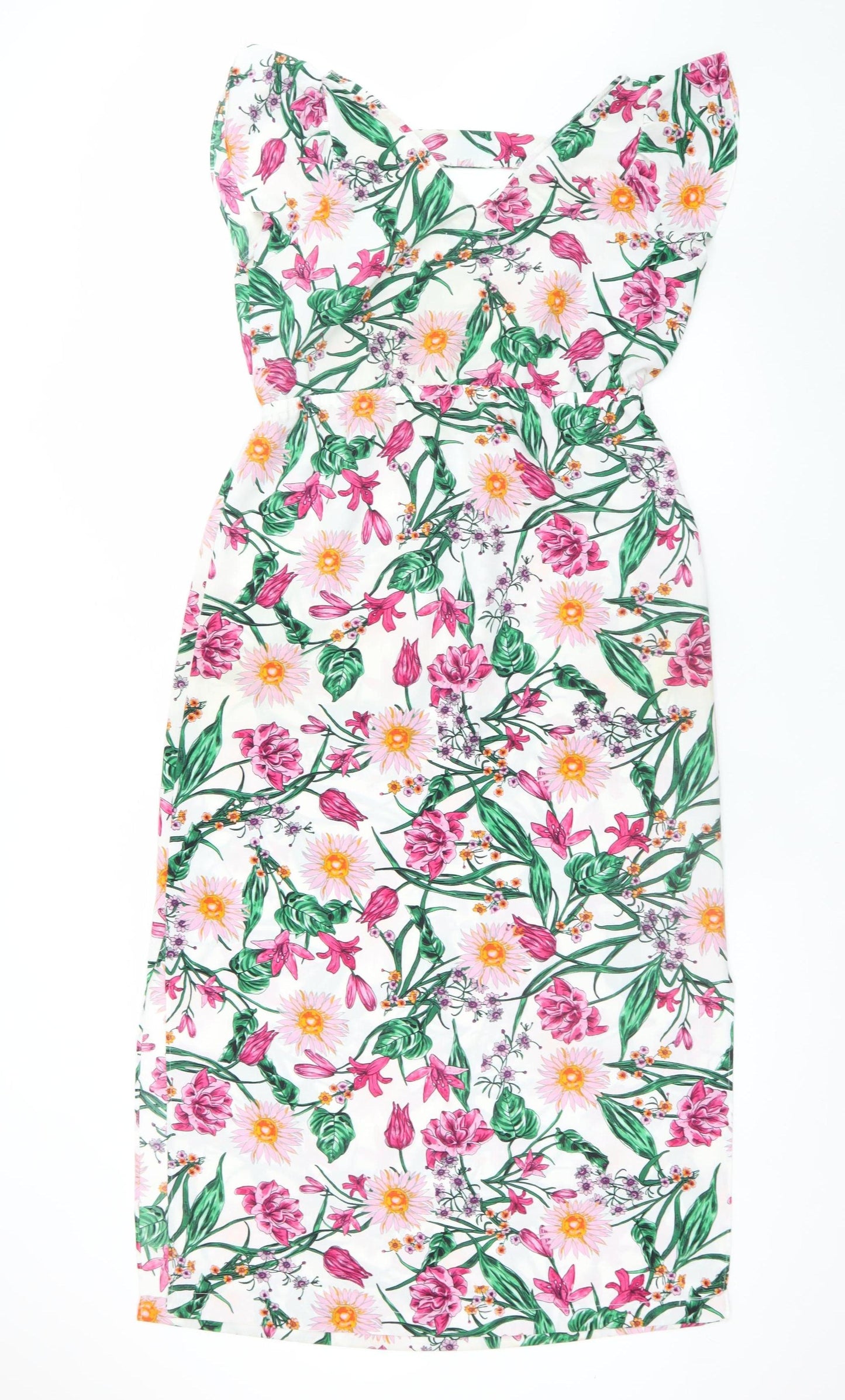 Dunnes Women Multicoloured Floral A-Line Knee Length Cotton Dress Size 12