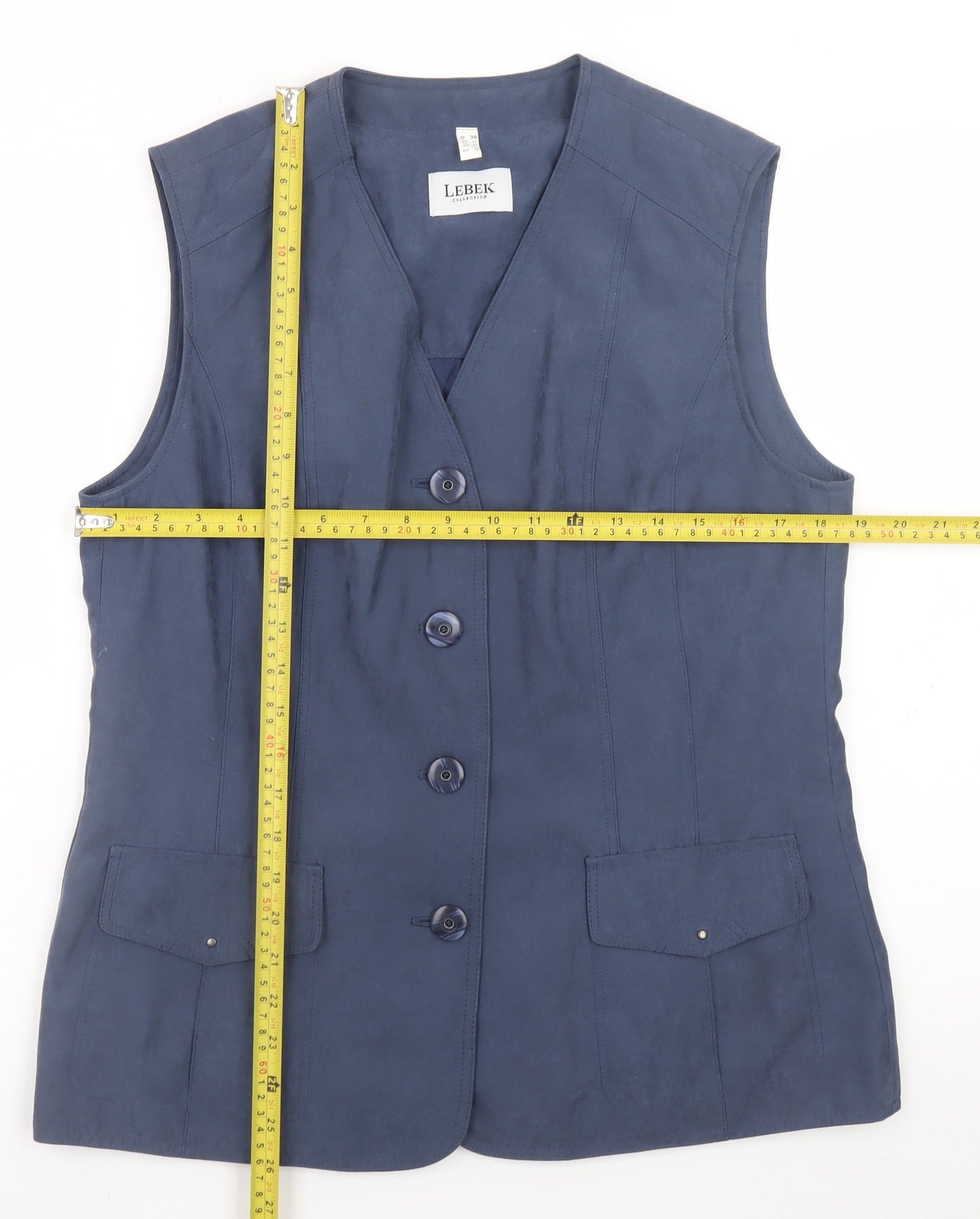 Lebek Women's Blue Sleeveless Button Basic Blouse Size 12