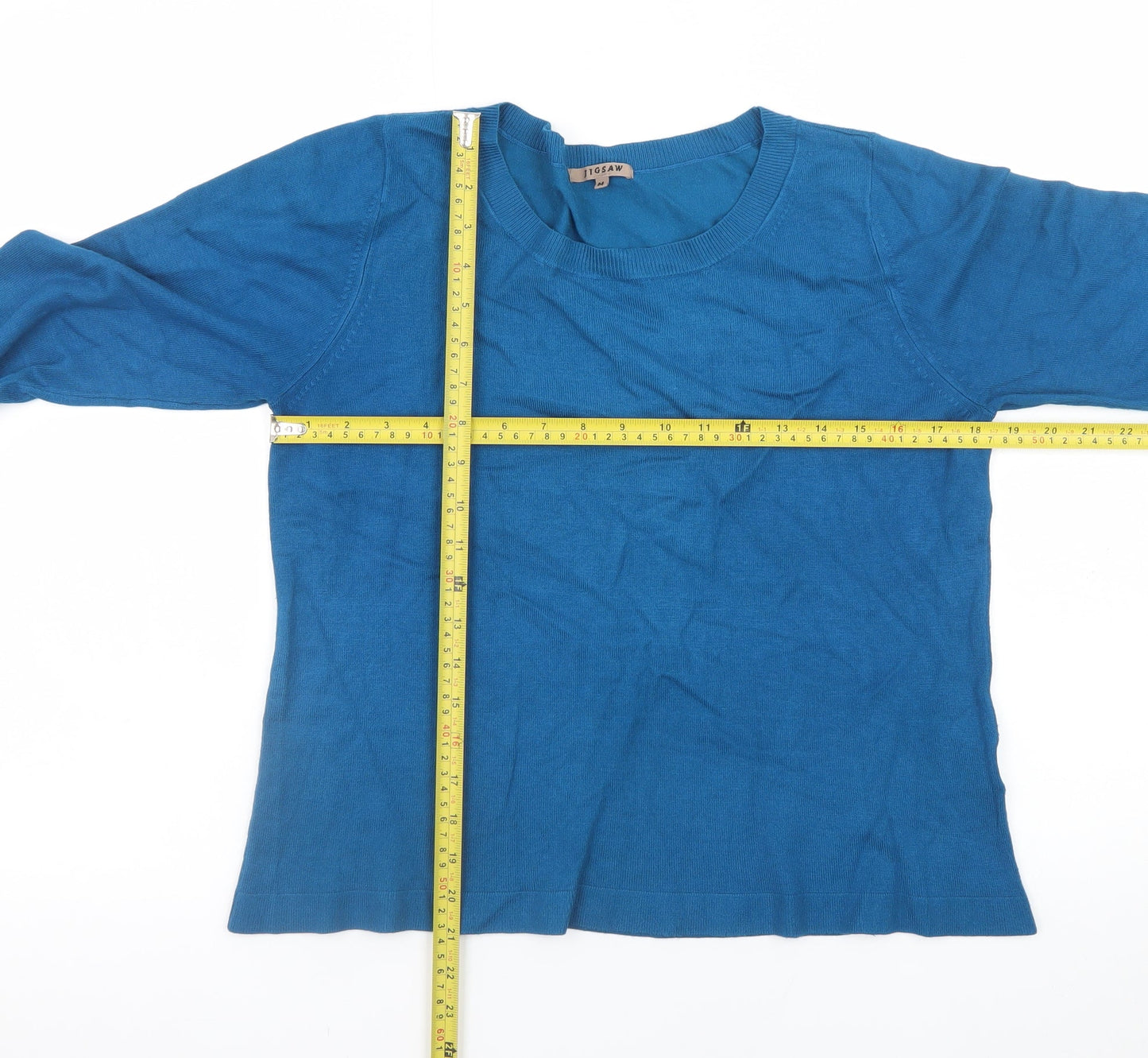 Jigsaw Women Blue M Viscose Blend Crew Neck Long Sleeve Pullover Jumper