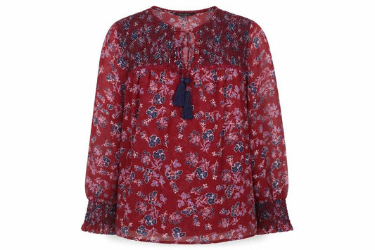 New Look Women's Red Floral Chiffon Tunic Blouse Size 6