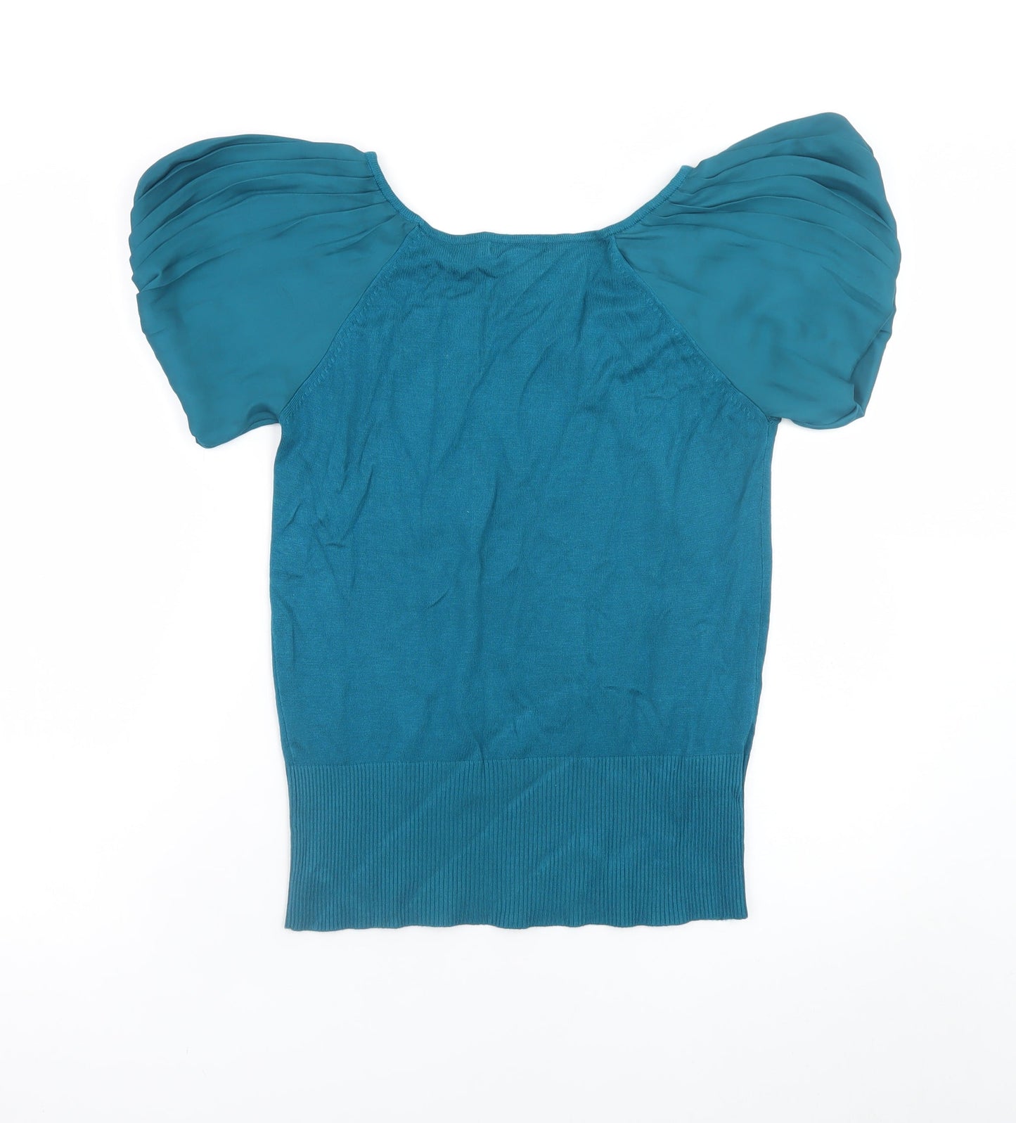 Mango Women Blue Puff Sleeve Knit Blouse Size 12