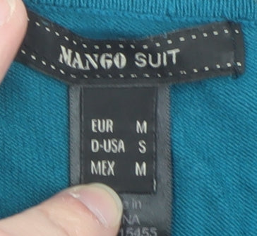 Mango Women Blue Puff Sleeve Knit Blouse Size 12