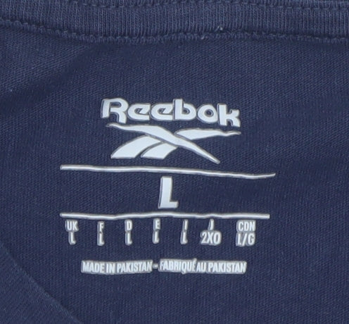 Reebok Men's Blue Logo Cotton Crew Neck Short Sleeve T-Shirt Size L