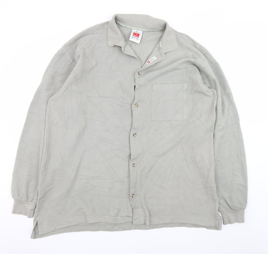 Hanes Men’s Grey XL Cotton Collared Button Basic Jacket