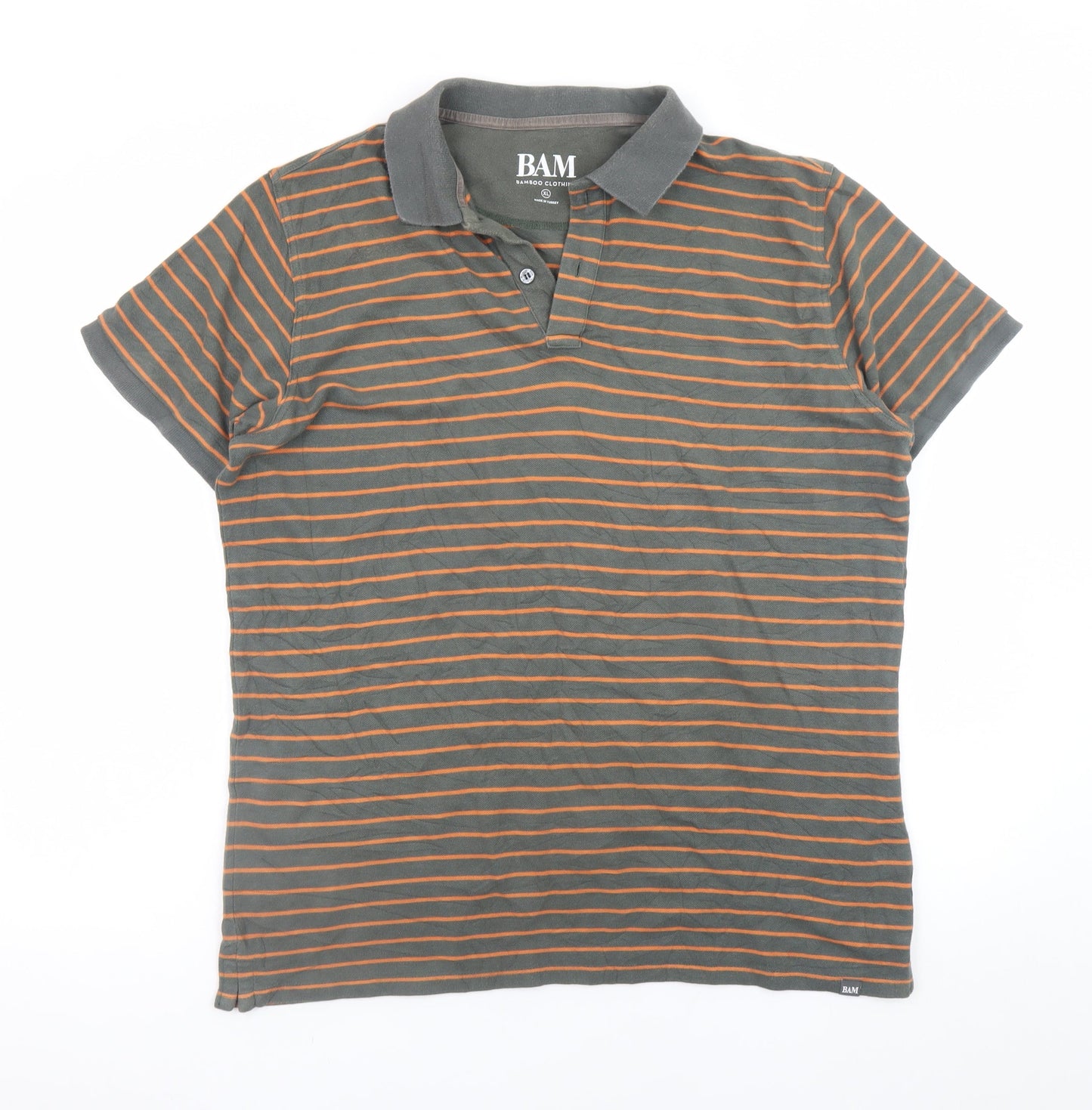 BAM Men's Grey Striped Bamboo Polo Shirt XL Regular Fit
