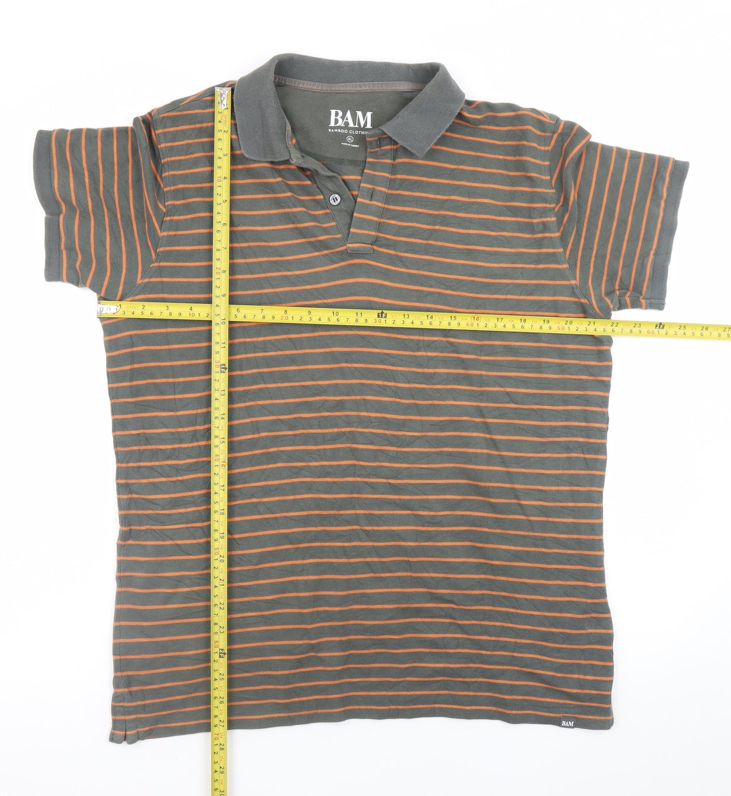 BAM Men's Grey Striped Bamboo Polo Shirt XL Regular Fit
