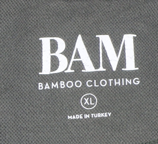 BAM Men's Grey Striped Bamboo Polo Shirt XL Regular Fit