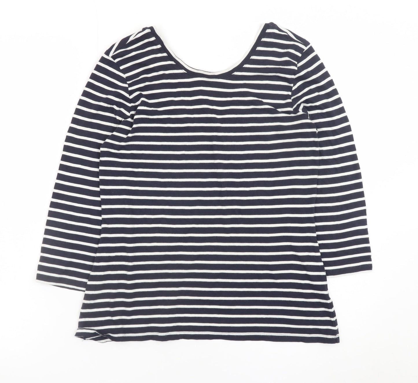 Boden Women Blue White Striped 3/4 Sleeve Cotton Jersey Top UK12