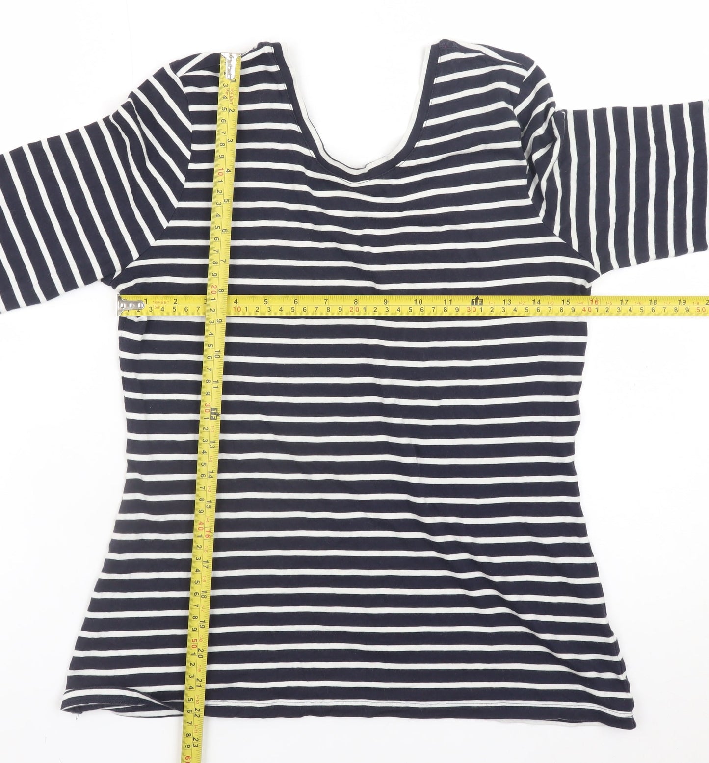 Boden Women Blue White Striped 3/4 Sleeve Cotton Jersey Top UK12