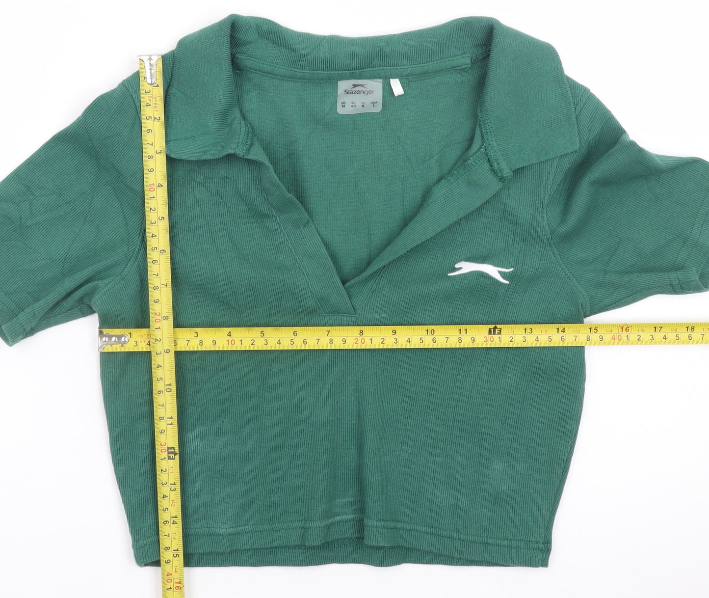 Slazenger Women's Green Cropped Polo Shirt Size 12 Cotton Blend