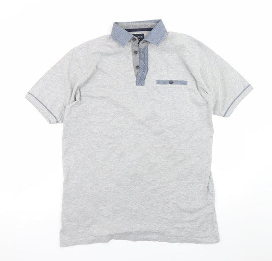 James Pringle Men's Grey Cotton Polo Shirt Size M Short Sleeve