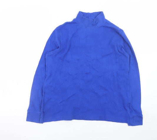 Lands' End Men's Blue Mock Neck Long Sleeve Relaxed Fit T-Shirt M