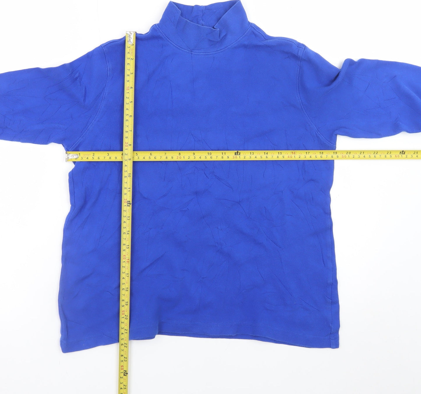 Lands' End Men's Blue Mock Neck Long Sleeve Relaxed Fit T-Shirt M