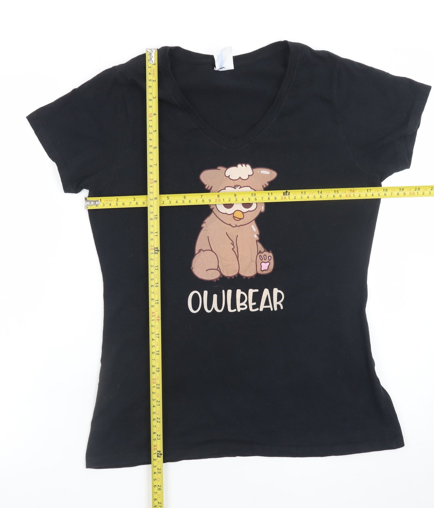 Port & Company Womens Black Owlbear V-Neck Cotton T-Shirt S