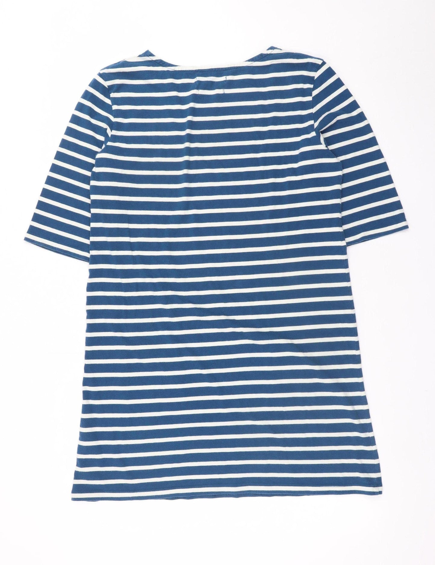 Seasalt Women Blue Striped Shift Dress Size 12 Cotton 3/4 Sleeve