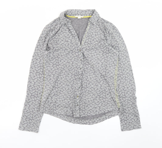 White Stuff Womens Grey Floral Cotton Button-Up Shirt UK 8